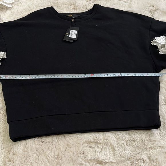 Maje Sweatshirt with Lace Details Black Size 2 - Picture 2 of 9